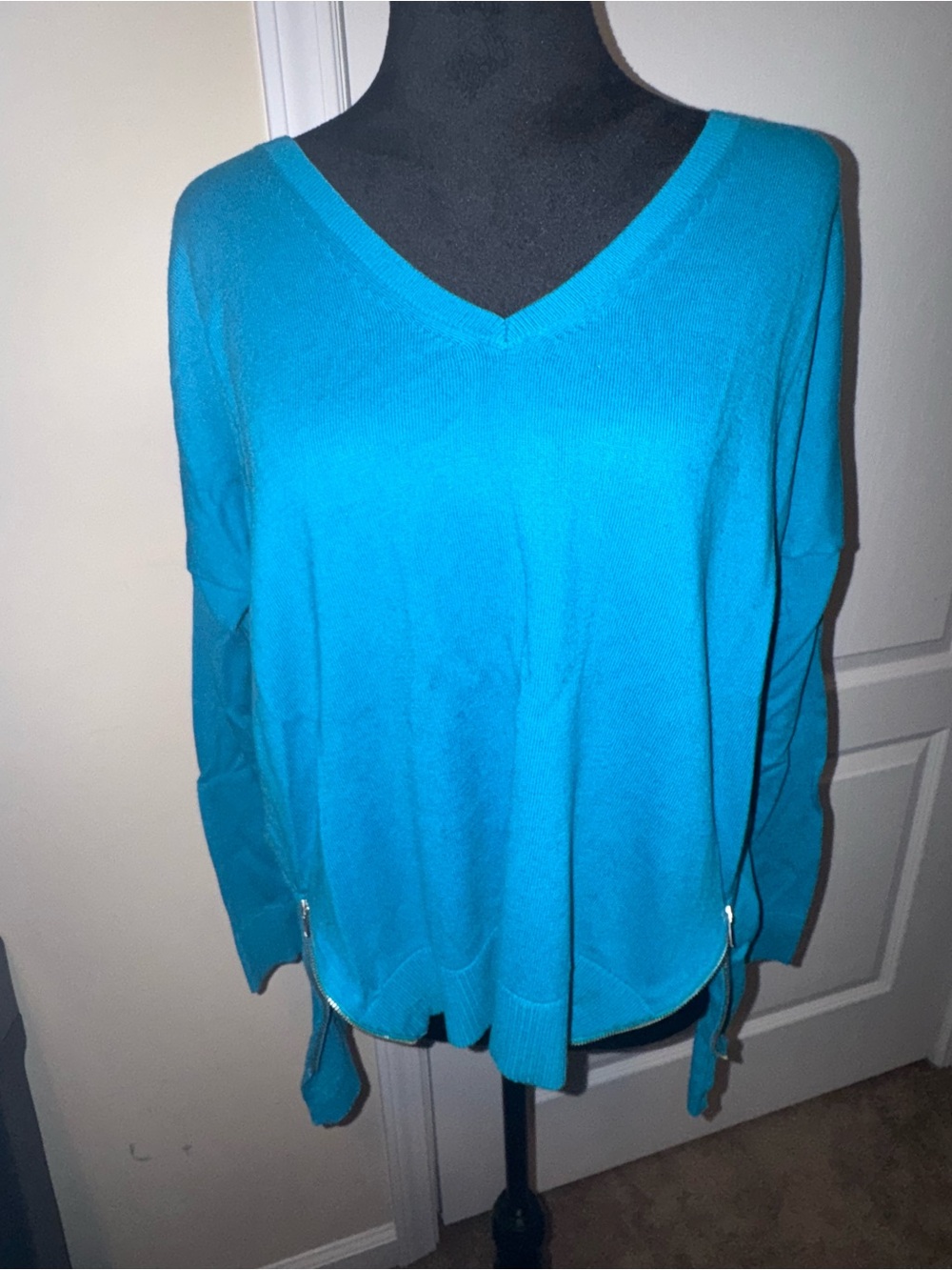 Express Women's V-Neck Sweater in Turquoise Blue